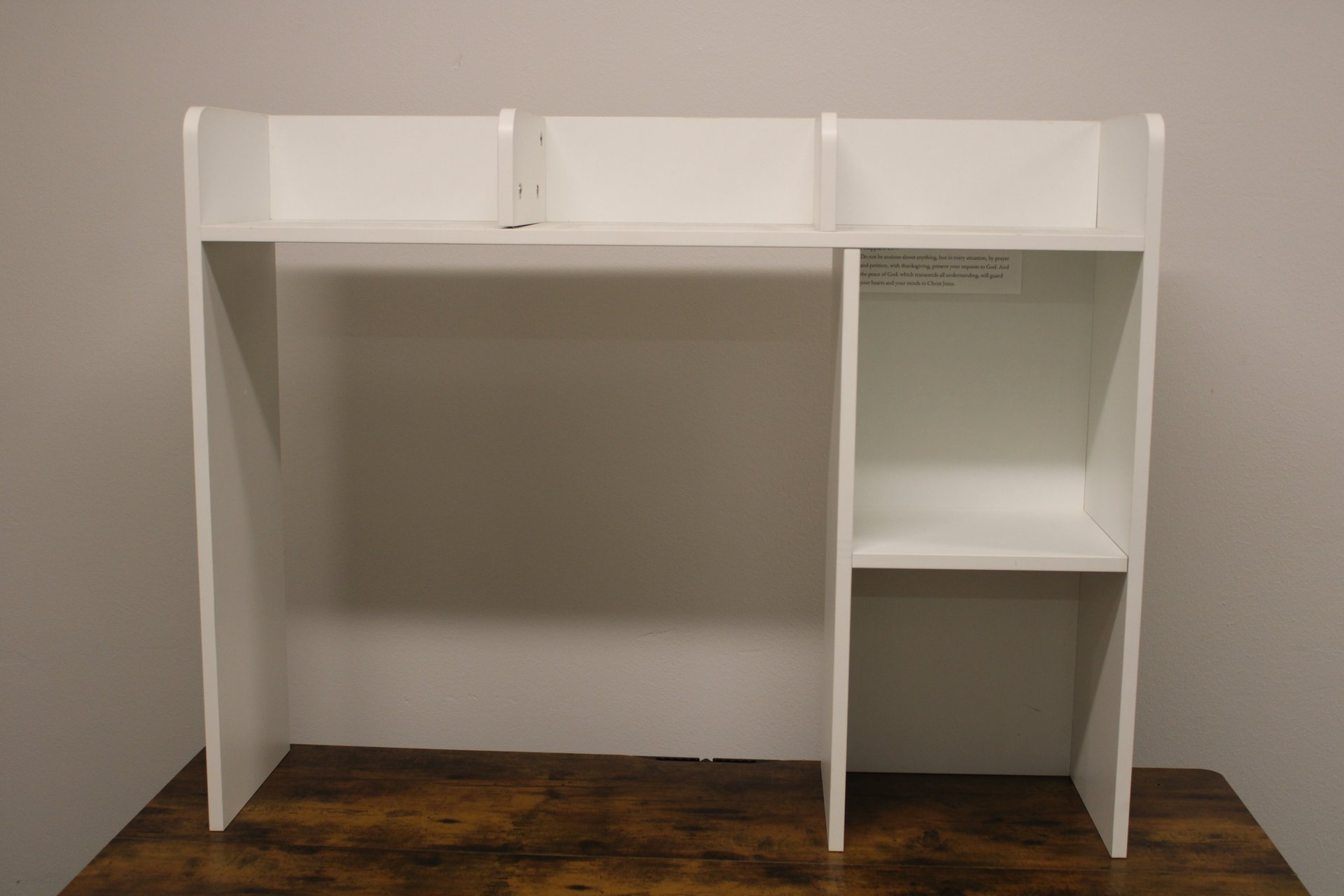 White storage shelves